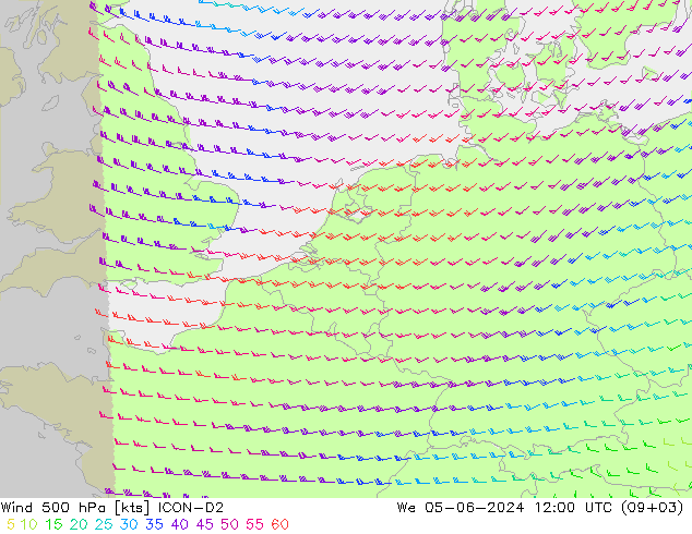 Wind 500 hPa ICON-D2 Mi 05.06.2024 12 UTC