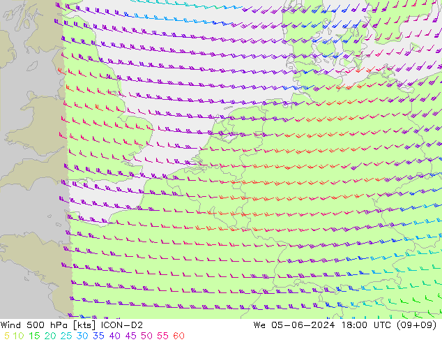 Wind 500 hPa ICON-D2 We 05.06.2024 18 UTC