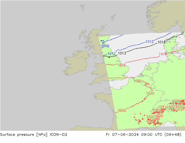 Luchtdruk (Grond) ICON-D2 vr 07.06.2024 09 UTC