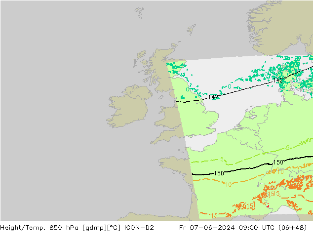 Height/Temp. 850 hPa ICON-D2 pt. 07.06.2024 09 UTC