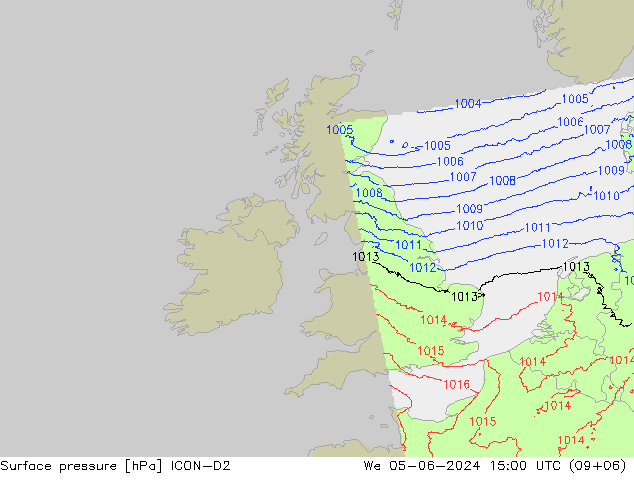 Atmosférický tlak ICON-D2 St 05.06.2024 15 UTC