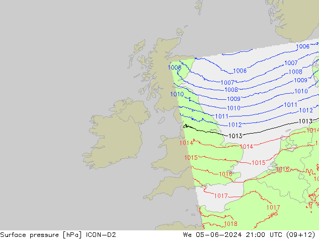 Surface pressure ICON-D2 We 05.06.2024 21 UTC