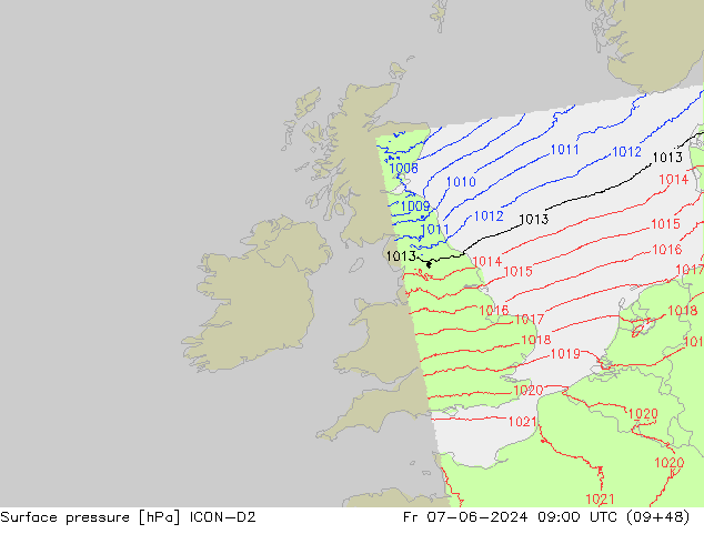 Luchtdruk (Grond) ICON-D2 vr 07.06.2024 09 UTC