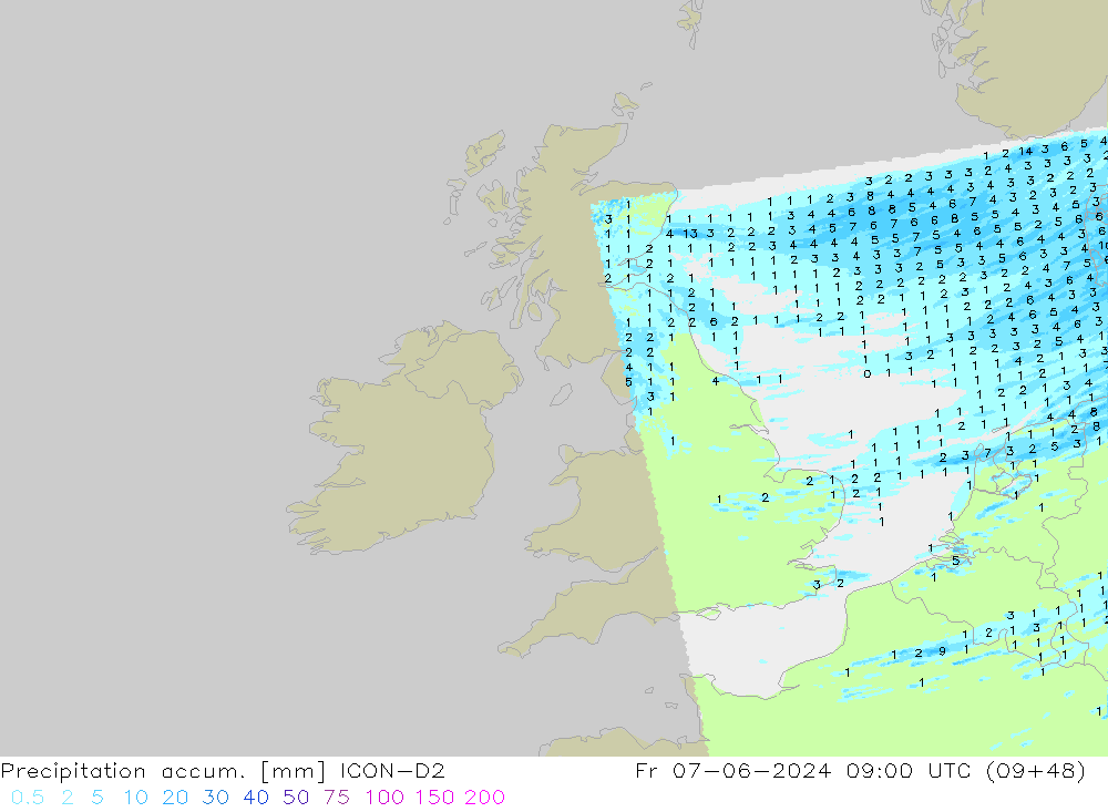 Précipitation accum. ICON-D2 ven 07.06.2024 09 UTC