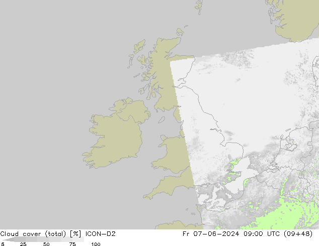 Nuages (total) ICON-D2 ven 07.06.2024 09 UTC