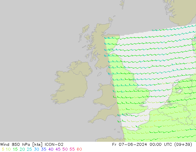 ветер 850 гПа ICON-D2 пт 07.06.2024 00 UTC
