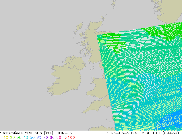 Linha de corrente 500 hPa ICON-D2 Qui 06.06.2024 18 UTC