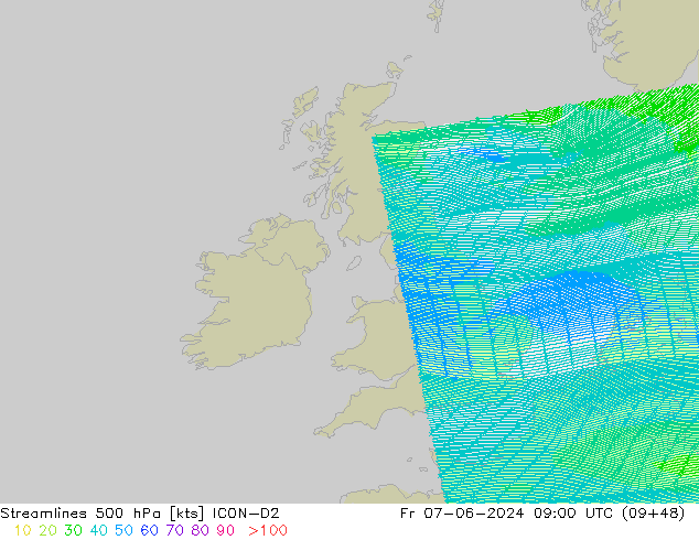 Linha de corrente 500 hPa ICON-D2 Sex 07.06.2024 09 UTC