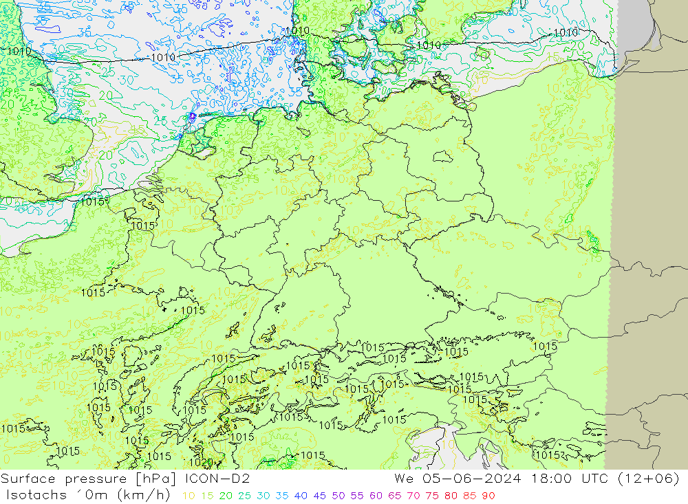 Eşrüzgar Hızları (km/sa) ICON-D2 Çar 05.06.2024 18 UTC