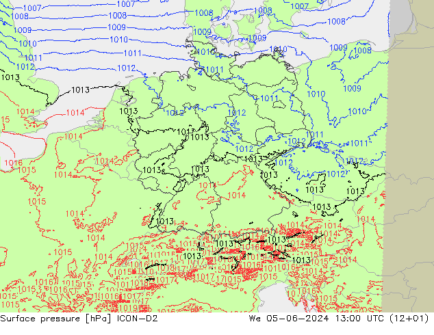 ciśnienie ICON-D2 śro. 05.06.2024 13 UTC