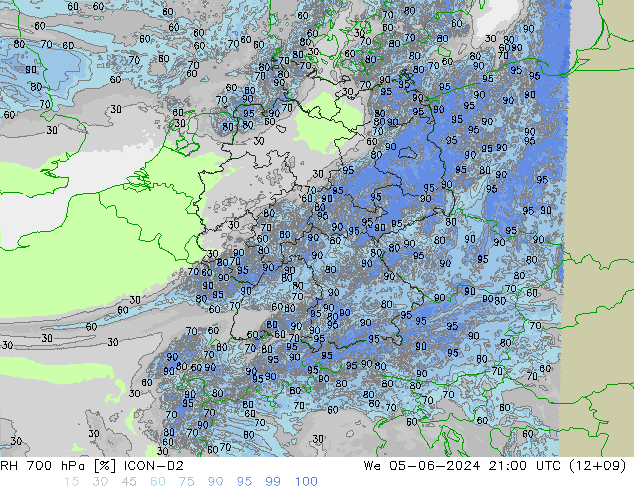 RH 700 гПа ICON-D2 ср 05.06.2024 21 UTC