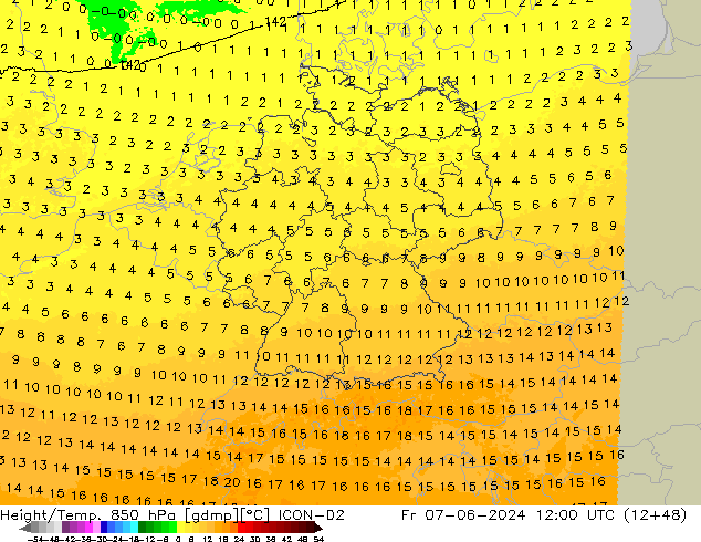 Height/Temp. 850 гПа ICON-D2 пт 07.06.2024 12 UTC