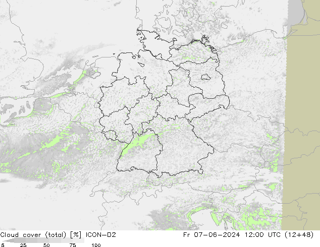 Nubes (total) ICON-D2 vie 07.06.2024 12 UTC