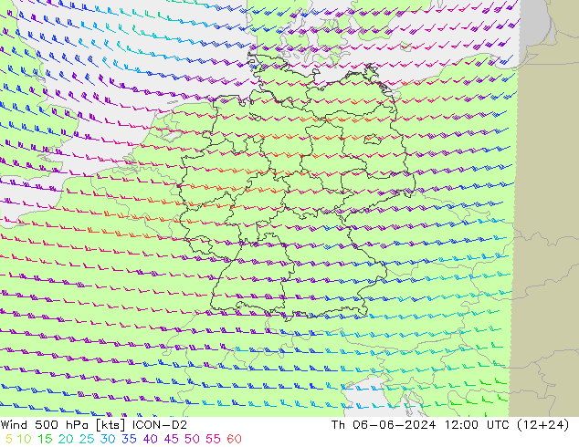 Rüzgar 500 hPa ICON-D2 Per 06.06.2024 12 UTC