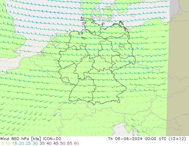 Wind 850 hPa ICON-D2 do 06.06.2024 00 UTC