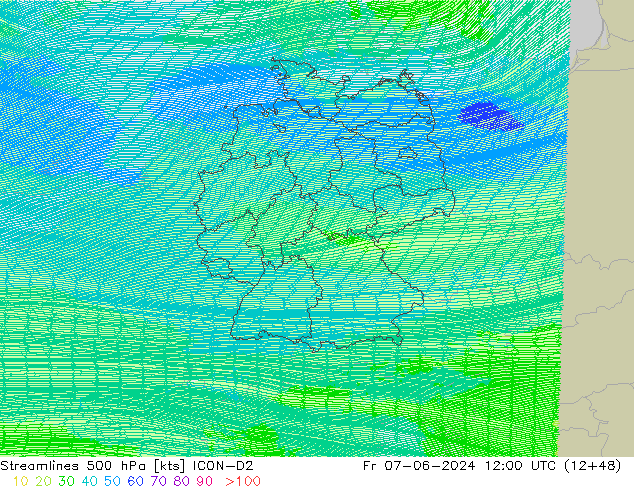 Rüzgar 500 hPa ICON-D2 Cu 07.06.2024 12 UTC