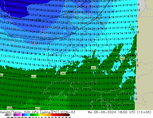 Hoogte/Temp. 500 hPa ICON-D2 wo 05.06.2024 18 UTC