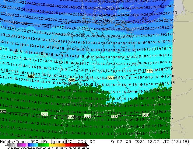 Height/Temp. 500 hPa ICON-D2 星期五 07.06.2024 12 UTC