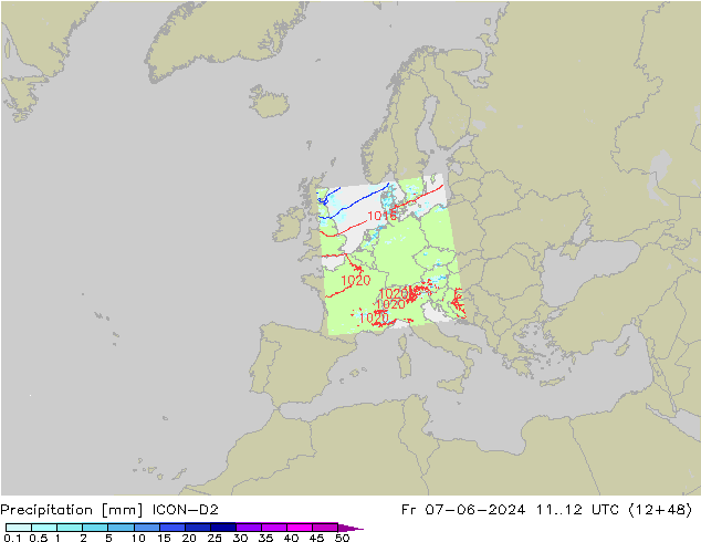 Niederschlag ICON-D2 Fr 07.06.2024 12 UTC