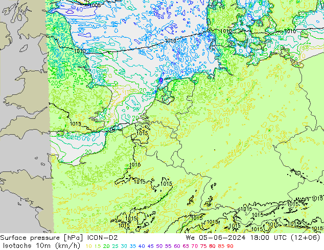 Isotachs (kph) ICON-D2 We 05.06.2024 18 UTC