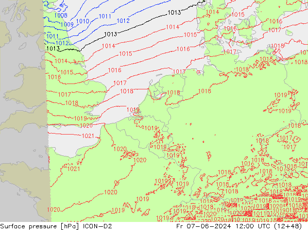 Surface pressure ICON-D2 Fr 07.06.2024 12 UTC