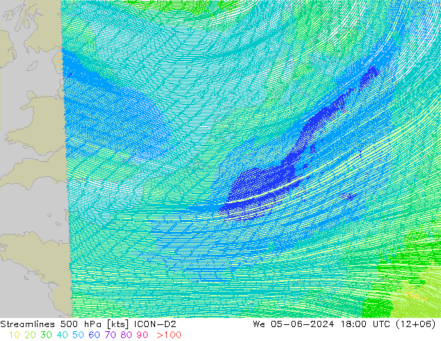 Stromlinien 500 hPa ICON-D2 Mi 05.06.2024 18 UTC