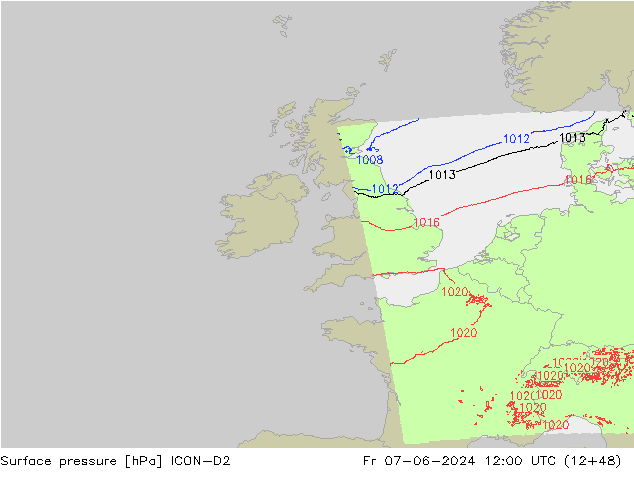 Luchtdruk (Grond) ICON-D2 vr 07.06.2024 12 UTC