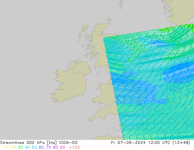 Stromlinien 500 hPa ICON-D2 Fr 07.06.2024 12 UTC