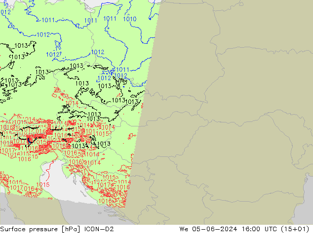 Surface pressure ICON-D2 We 05.06.2024 16 UTC