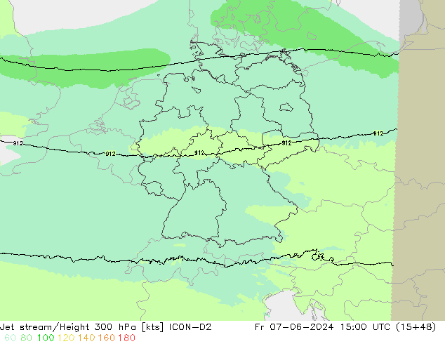 Jet stream/Height 300 hPa ICON-D2 Fr 07.06.2024 15 UTC