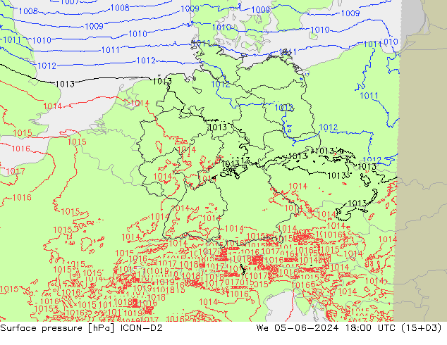 地面气压 ICON-D2 星期三 05.06.2024 18 UTC