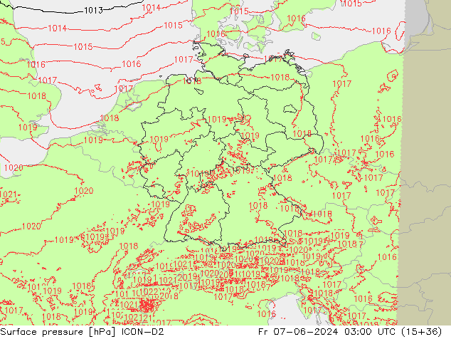 Surface pressure ICON-D2 Fr 07.06.2024 03 UTC