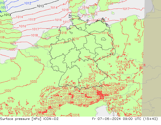 Luchtdruk (Grond) ICON-D2 vr 07.06.2024 09 UTC