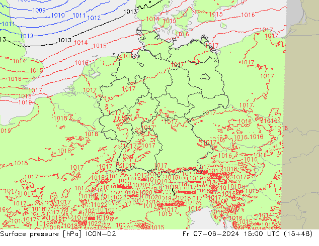 Atmosférický tlak ICON-D2 Pá 07.06.2024 15 UTC