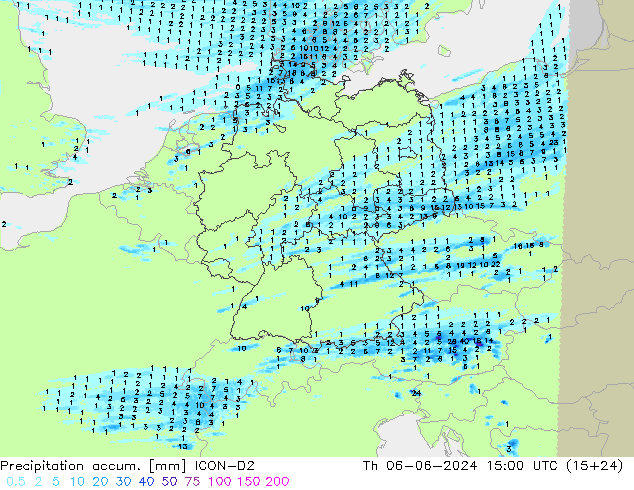 Precipitation accum. ICON-D2 gio 06.06.2024 15 UTC