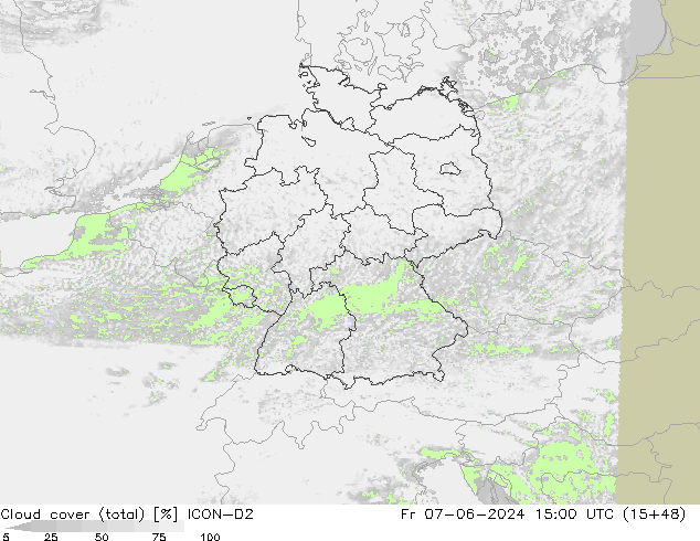 nuvens (total) ICON-D2 Sex 07.06.2024 15 UTC