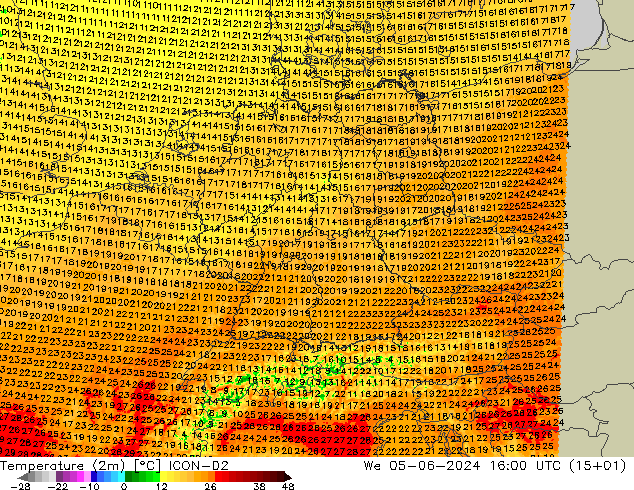 карта температуры ICON-D2 ср 05.06.2024 16 UTC