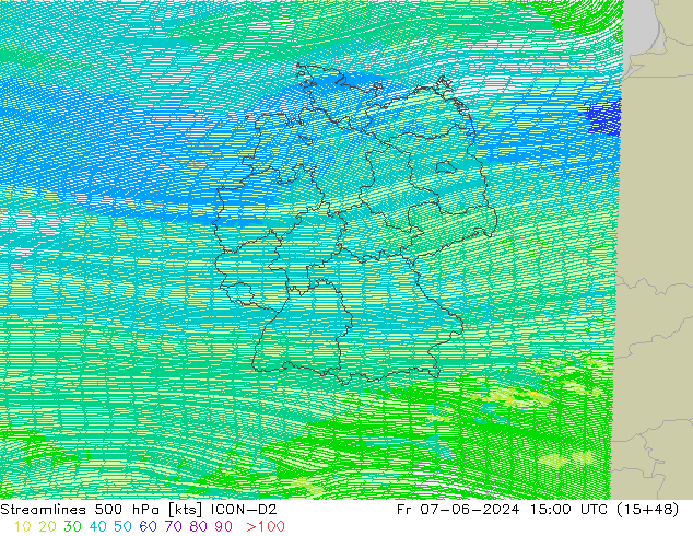 Stroomlijn 500 hPa ICON-D2 vr 07.06.2024 15 UTC