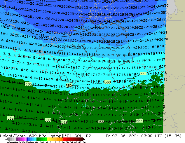 Geop./Temp. 500 hPa ICON-D2 vie 07.06.2024 03 UTC