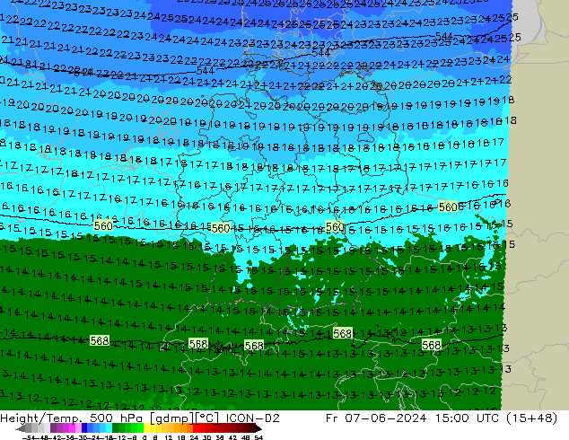 Hoogte/Temp. 500 hPa ICON-D2 vr 07.06.2024 15 UTC