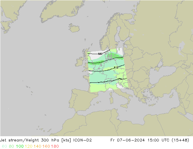 Jet stream ICON-D2 Sex 07.06.2024 15 UTC