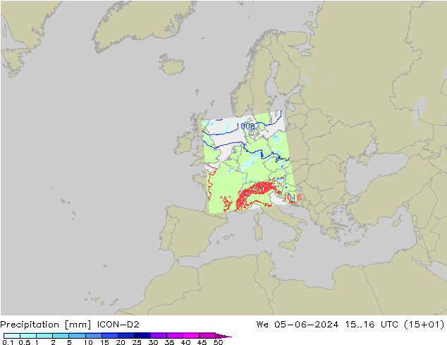 Niederschlag ICON-D2 Mi 05.06.2024 16 UTC