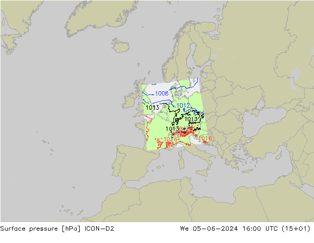 Luchtdruk (Grond) ICON-D2 wo 05.06.2024 16 UTC