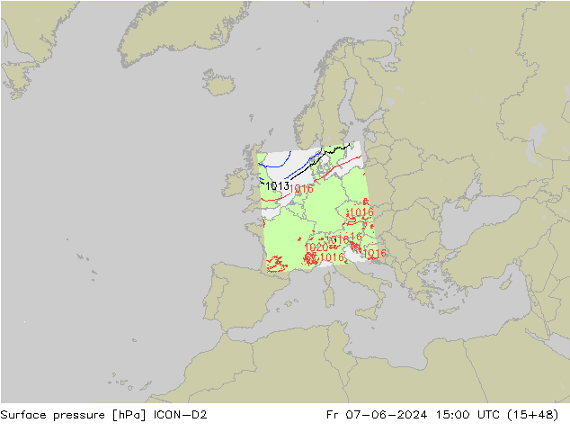 Atmosférický tlak ICON-D2 Pá 07.06.2024 15 UTC