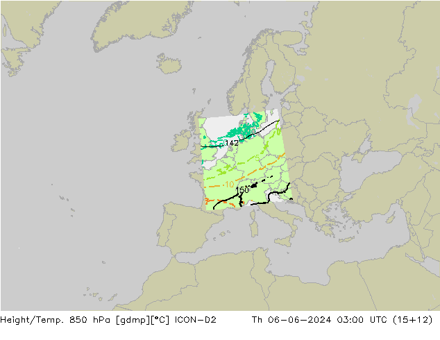 Hoogte/Temp. 850 hPa ICON-D2 do 06.06.2024 03 UTC