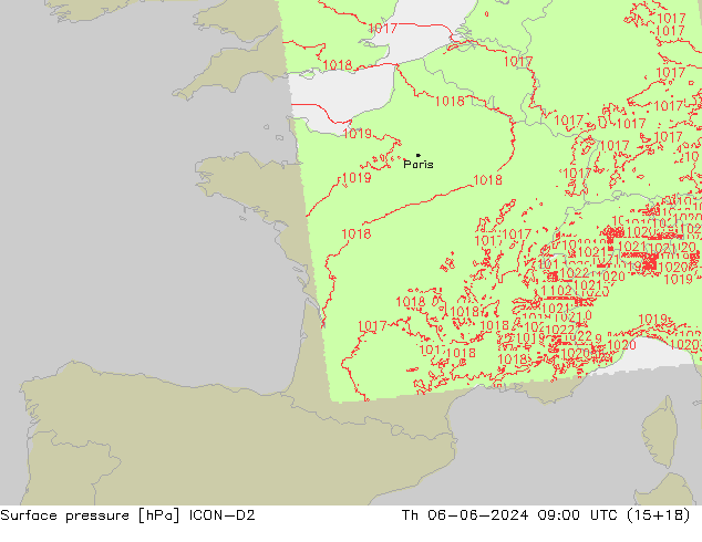 Luchtdruk (Grond) ICON-D2 do 06.06.2024 09 UTC