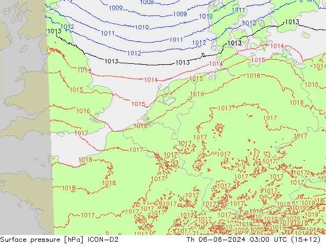 ciśnienie ICON-D2 czw. 06.06.2024 03 UTC