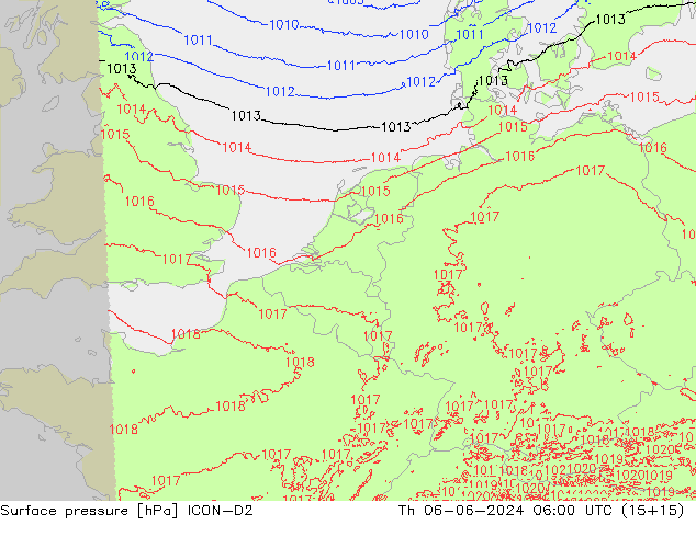 pressão do solo ICON-D2 Qui 06.06.2024 06 UTC