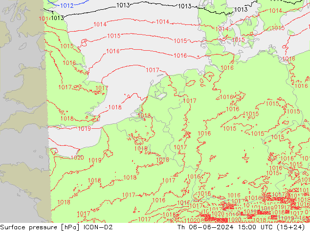 Luchtdruk (Grond) ICON-D2 do 06.06.2024 15 UTC