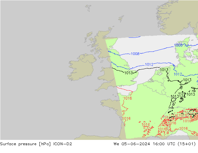 pression de l'air ICON-D2 mer 05.06.2024 16 UTC